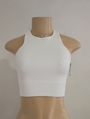 Gilly Hicks White Ribbed Halter Crop Top